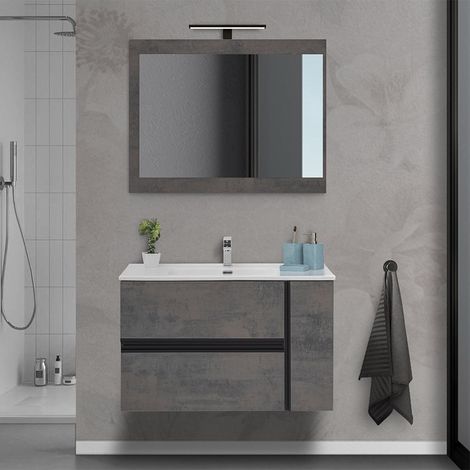 Mobile Bagno Sospeso Effetto Pietra Oxid 90 cm Industrial (1/5)