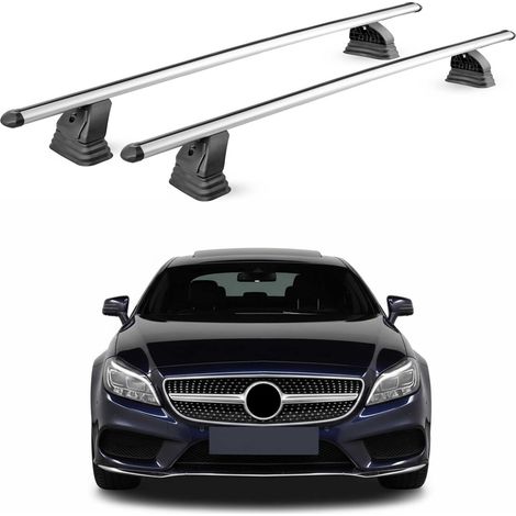 OMAC Barres de toit transversales en aluminium pour Mercedes CLS C218 X218 2011-2018 – TÜV / DIN 75302:2019 – Antivol inclus – Charge max 75 kg – 2 barres – Gris (1/4)