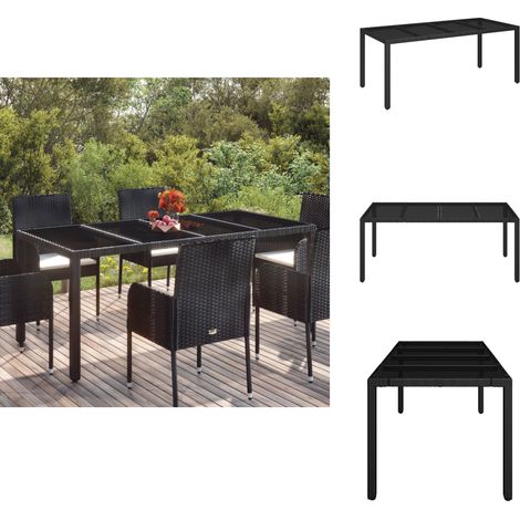 Gartentisch mit Glasplatte Schwarz 190x90x75 cm Poly Rattan - Gartentisch - Outdoor Möbel - Gartenmöbel - Esstisch - Balkontisch (1/5)