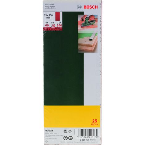 Lijas para lijadora orbital, grano 60, 80, 120, 240, 25 unidades  BOSCH 2607019498
