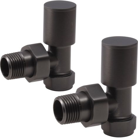Heatwave Round Brushed Gunmetal Angled Radiator Valves Pair (1/2)