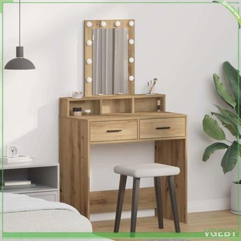 Table de maquillage - Marron - Bois d'ingénierie - 79 x 41 x 140 cm - Éclairage LED intégré (1/5)