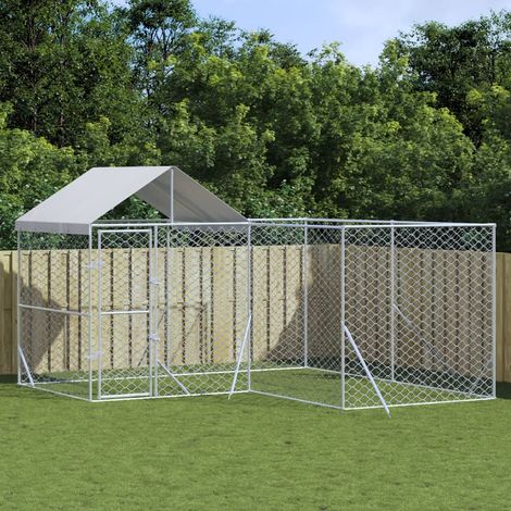 Chenil d'extérieur pour chiens avec toit-Abri pour chien argenté 4x4x2,5 m 218149 (1/4)
