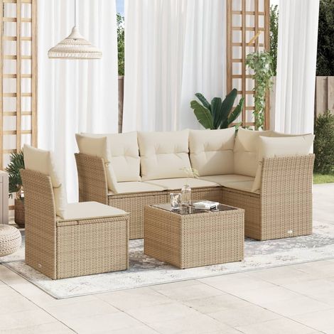 Set Divano da Giardino 6 pz con Cuscini Beige in Polyrattan vidaXL (1/3)