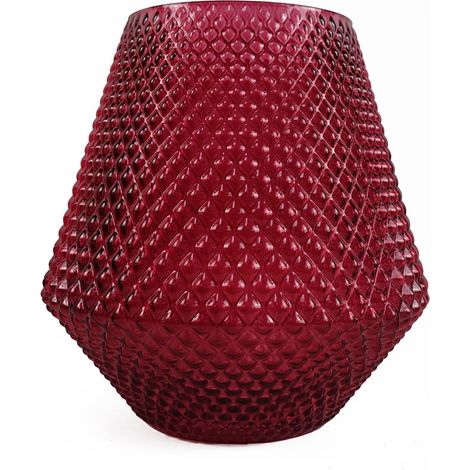 23cm Diamond Embossed Pink Glass Vase (1/3)