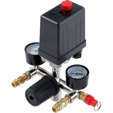Pressostat de Compresseur d'Air G1/4" avec Double Sorties et Régulateur de Jauges de Soupape de Sécurité-LIAIKI (1/5)
