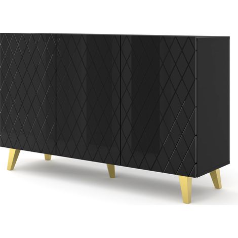 Cómoda DIUNA 145 cm 3D sobre patas negro brillante