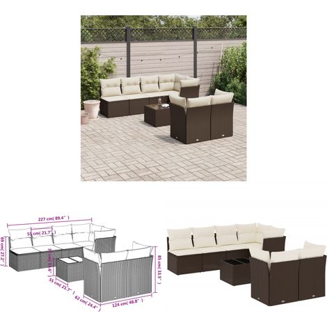 vidaXL Salon de jardin 8 pcs avec coussins marron résine tressée (1/3)
