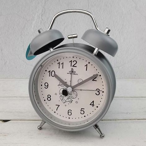 10 cm Doppelglockenwecker mit Stereozifferblatt, Hintergrundbeleuchtung, batteriebetrieben und lautem Alarm – Grau (1/5)