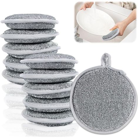 10Pcs Chiffons à Vaisselle en fil d'Acier Multi Usages, Éponge À Vaisselle de Cuisine pour Humide et Sec, épais à Double Couche Microfibre Anti Rayures Réutilisables, Pour Cuisine Vaisselle, évier (1/5)