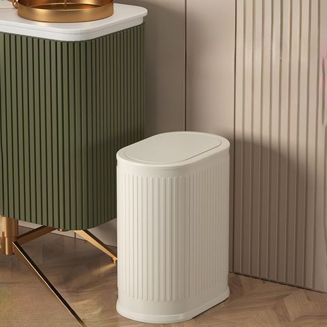Poubelle de 6 litres avec couvercle, petite poubelle de salle de bain, poubelle fine avec seau intérieur, couvercle à pression pour cuisine, maison, bureau, chambre, salon (Blanc laiteux) (1/5)