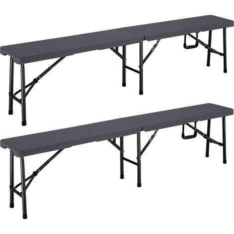 CASARIA® 2x Banc pliable en plastique 180x25x43cm anthracite Banc exterieur jardin Banc pliant camping pique-nique fête