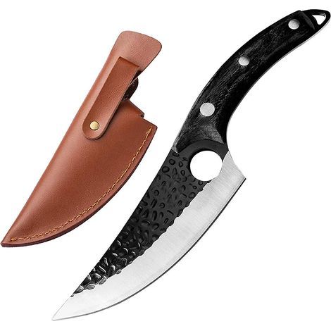 Schwarzes, geschmiedetes Metzgermesser, Ausbeinmesser mit Scheide, für japanische Fleischfilets (1/5)