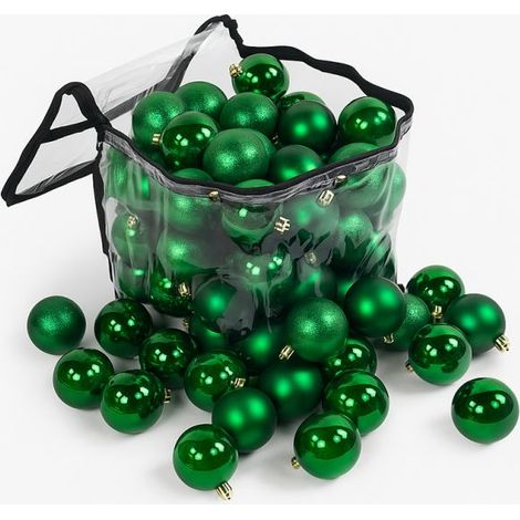 Lot de 60 boules de Noël 6cm Vertes (15 brillantes,15 mates,15 texturées,15 opalines) avec sac de rangement (1/5)