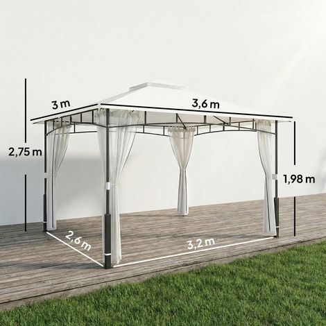 Pavillon, 3x3,6 m wasserabweisend Stabil Gartenpavillon mit Moskitonetz, Doppeldach, für Garten, Terrasse, Schwarz (1/5)