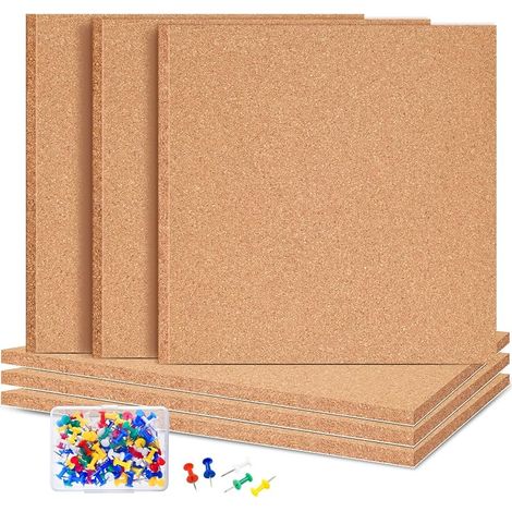 Set mit 6 selbstklebenden, quadratischen Korkwandtafeln und 100 Reißzwecken für Kork-Pinnwände, Korkwanddekoration für Zuhause, Schule oder Büro (30,5 cm x 30,5 cm x 20,5 cm) (1/5)