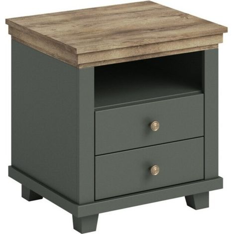Mesilla de noche Tolnue 117, Verde oscuro + Roble de lefkada, Número de cajones: 0, Número de puertas: 0, 54x52x42cm, Aglomerado laminado (1/5)