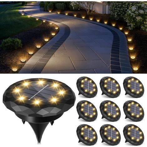Lot de 10 lampes solaires de jardin - Étanche IP65 - Éclairage de terrasse pour chemin, allée, piscine, jardin, cour - Blanc Chaud (1/5)