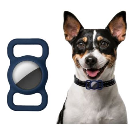 Support Apple AirTag pour collier chat/chien en silicone bleu foncé (1/5)