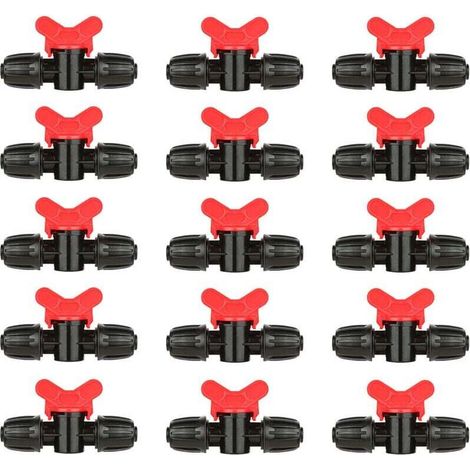 15er-Packung Tropfbewässerungsventile aus Polyethylen (16 mm) mit Schloss und Widerhakenanschluss (1/4)