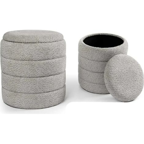Set aus 2 grauen teddy poufs mit Stauraum Ø43x45 und Ø35x40