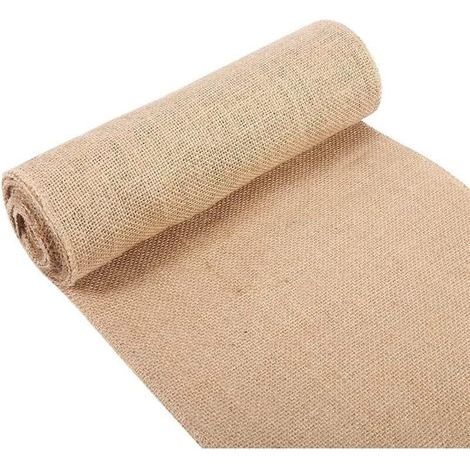 Runner da tavola rustico in iuta e nastro, ideale per arredamento casa, sedie, matrimoni e feste, 30 x 200 cm. (1/4)