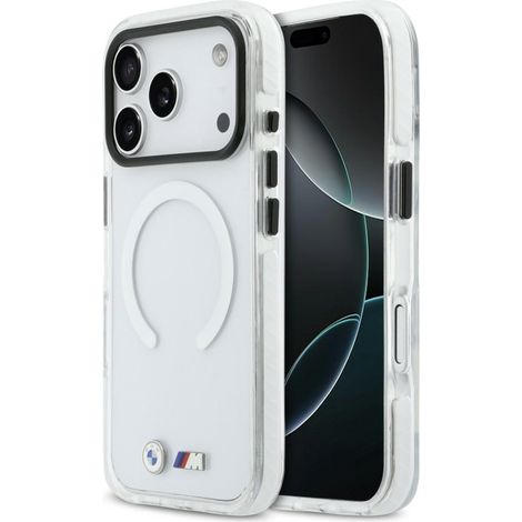 Funda BMW M IML resistente a los golpes con logotipos metálicos MagSafe para iPhone 17 Pro Max Transparente
