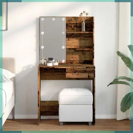 Coiffeuse - 857021 - Vieux bois - LED - Bois d'ingénierie 74,5 x 40 x 141 cm (1/5)