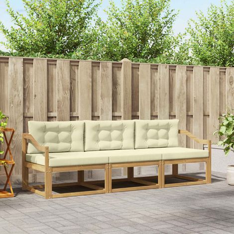 vidaXL Outdoor-Sofagarnitur mit Kissen 3 pcs Weiß und Creme Polyester (1/5)