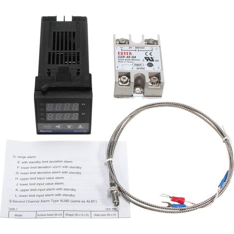 LIFCAUSAL Ensemble de contrôleur de température PID LCD numérique REX-C100 + thermocouple K + SSR max. 40 A (1/5)