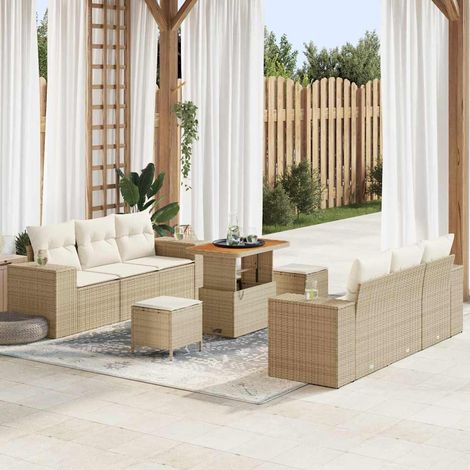 Conjunto de sofá de jardín 9 pcs Beige Poliratán vidaXL (1/5)