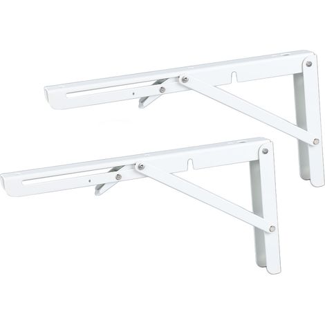 Lot de 2 supports d'étagère pliables à 2 charnières en fer, triangulaires et épais, pour un gain de place optimal (blanc). (1/5)