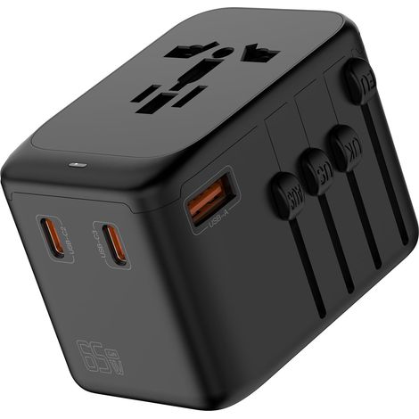 Adaptateur de Voyage Universel GaN 65W Chargeur International 3 USB et 1 Type-C Murale Adaptateur AC Universel et pour Voyager Plus de 200 Pays Rapide Chargeur Mondial Prise USA UK Canada EU AUS (1/5)