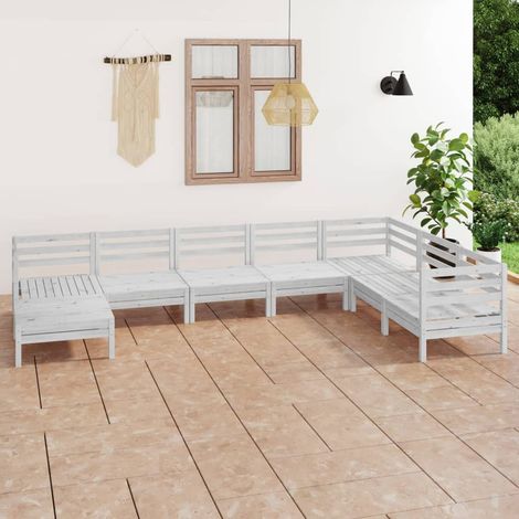 Salon de jardin 8 pcs - Canapé de jardin - Ensembles de Meubles d'exterieur - Bois de pin massif Blanc Chic-379404 (1/5)