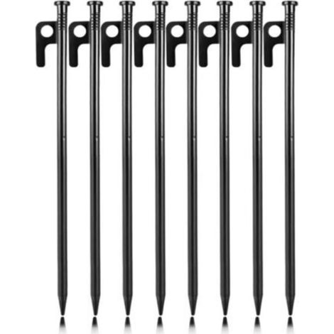 (Paquet de 8) 25 piquets de tente en acier forgé, piquets de tente robustes, piquets de camping avec crochets, piquets de fixation pour sol dur pour tentes, bâches, plages et jardins. (1/5)