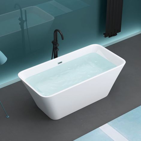 Mai & Mai Freistehende Badewanne Acryl Standbadewanne Weiß inkl. Push-Open Ablaufgarnitur 150x75x58 cm Füllmenge: 256 Liter V529-OA