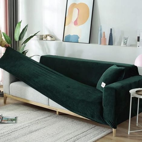 Housse De Canapé - Velours Épais - Antidérapante - Pour Canapé 1 Place - 90 À 140 Cm - Vert (1/5)