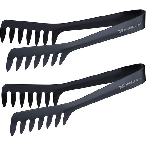 Lot de 2 pinces à pâtes de 20,3 cm, en acier inoxydable, anti-rouille, noir (1/5)