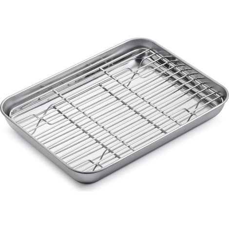 Plaque de cuisson en acier inoxydable avec grille, 40 × 30 × 2,5 cm, va au lave-vaisselle, pour usage domestique et professionnel, 1 pièce