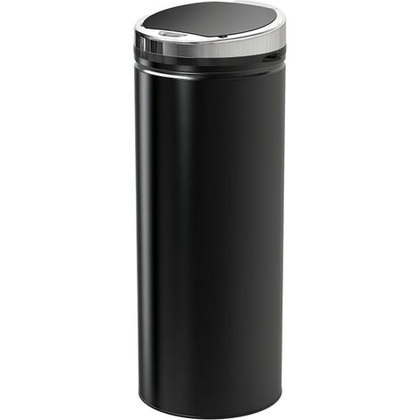 Poubelle automatique 50 L à détection de mouvement en acier inoxydable, finition anti-empreintes digitales, couleur noire (1/5)