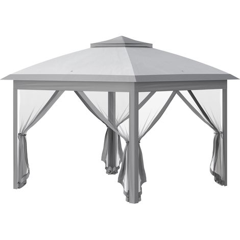 Gazebo da Esterno 330x330x280 cm Pieghevole ad Altezza Regolabile con Zanzariere Grigio (1/5)