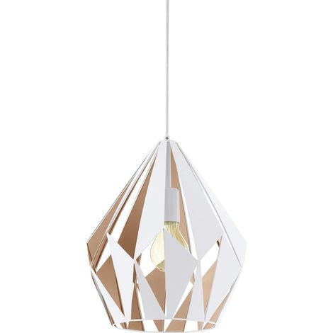 Eglo Lampada a sospensione Carlton 1, lampada a sospensione a uno punto luce vintage, lampada a sospensione retrò in acciaio, bianco, miele, attacco E27, diametro di 31 cm (1/5)