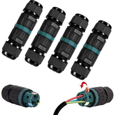 Boîte de dérivation,Lot de 4 Connecteur électrique etanche IP68 - Connecteur à 3 broches pour câble de Ø5-12 mm de diamètre, Boîte dérivation extérieur pour jardin et souterrain (1/5)