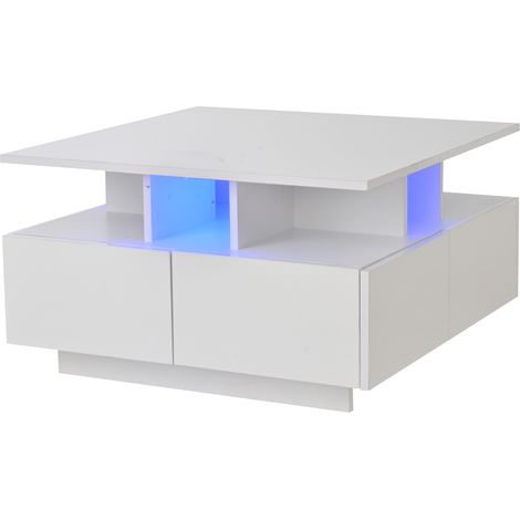Table moderne en Panneaux de particules, couleur Blanc, 70 x 70 x 40 cm, pour salon, chambre et bureau, de qualité supérieure (1/5)