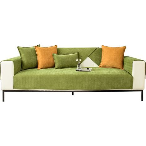 Housse de Canapé en Chenille à Chevrons 70x210cm, Protège-Canapé Antidérapant Toutes Saisons, Housse de Canapé Vert Matcha Moderne (1/5)