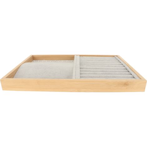 Plateau de présentation à bijoux empilable, résistant aux rayures, avec insert pour tiroir à bijoux (boucles d'oreilles, colliers, bracelets, broches, gris). (1/5)