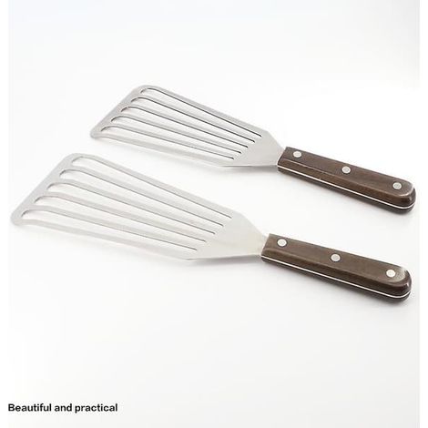 Spatule à poisson, spatule ajourée en acier inoxydable, manche riveté robuste, compatible lave-vaisselle, pour retourner, frire et griller (1/5)