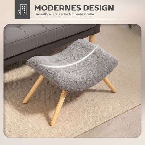 Pouf ottoman en polaire berbère, tabouret moelleux, résistance 120 kg, idéal séjour et chambre, dimensions 67x45x38 cm, teinte gris clair. (1/5)