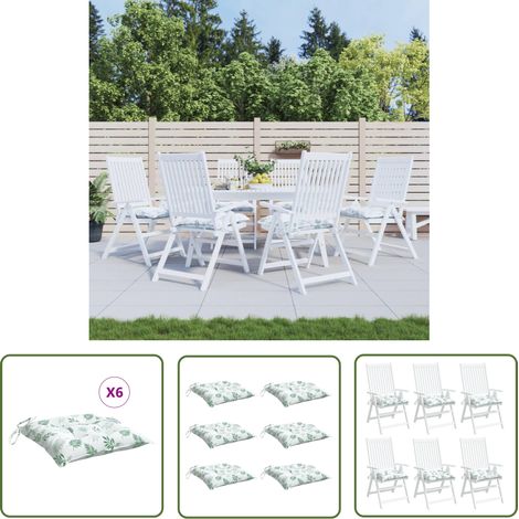 The Living Store Coussins de chaise lot de 6 à motif de feuilles 50x50x7 cm - Coussins De Chaise - Coussins Exterieurs - Coussins Décoratifs - Cushions Patio - Cushions Jardin (1/5)