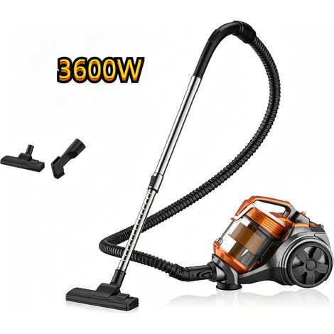 Aspirateur, Aspirateur Sans Sac 3600W Puissant 15000Pa, Aspirateur pour Tapis Sols durs, Câble 5 m Silencieux Brosse 2 En 1, Orange (1/5)